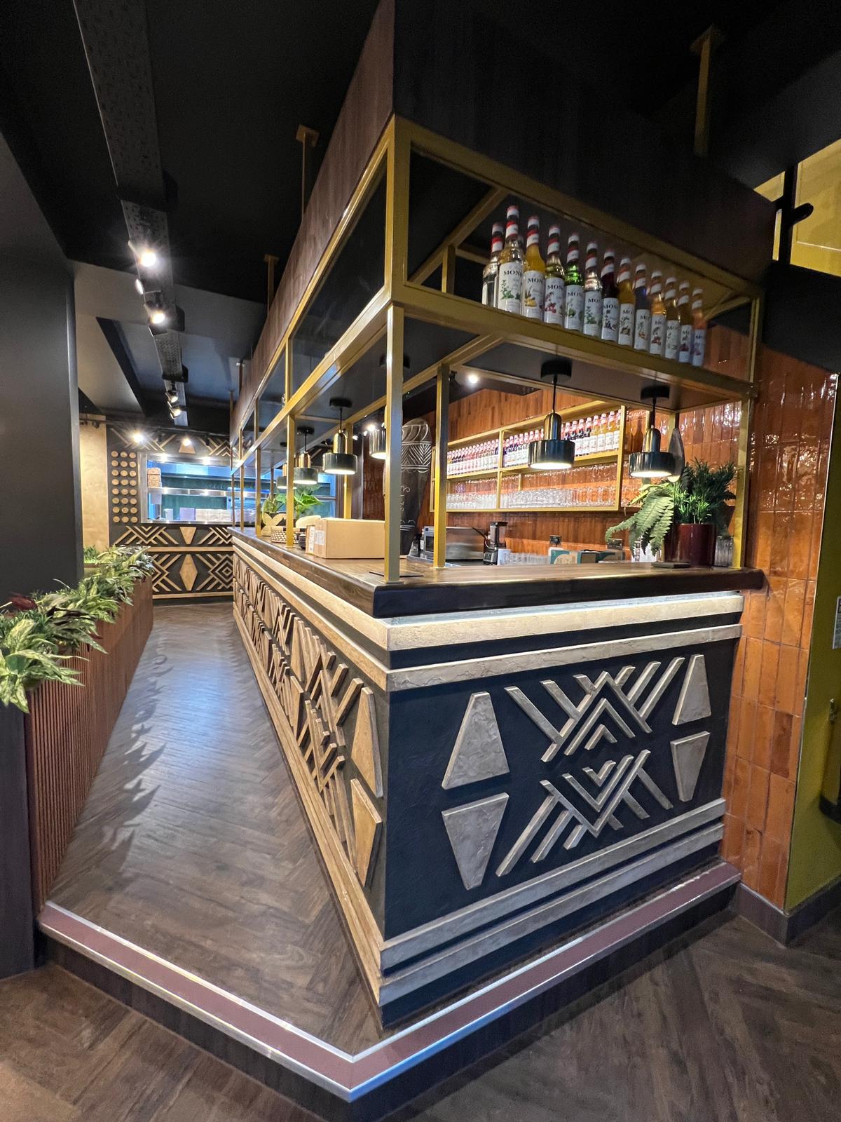 Bar counter with patterned fascia